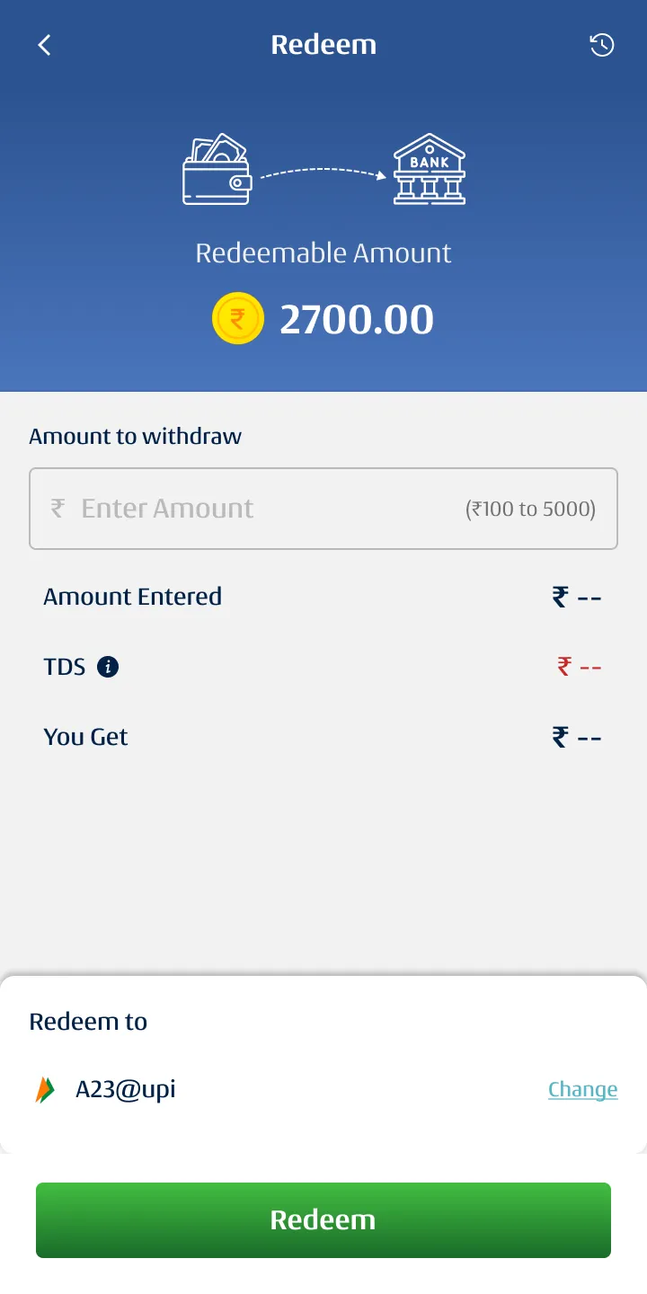 A23 Wallet and Redeem Screen
